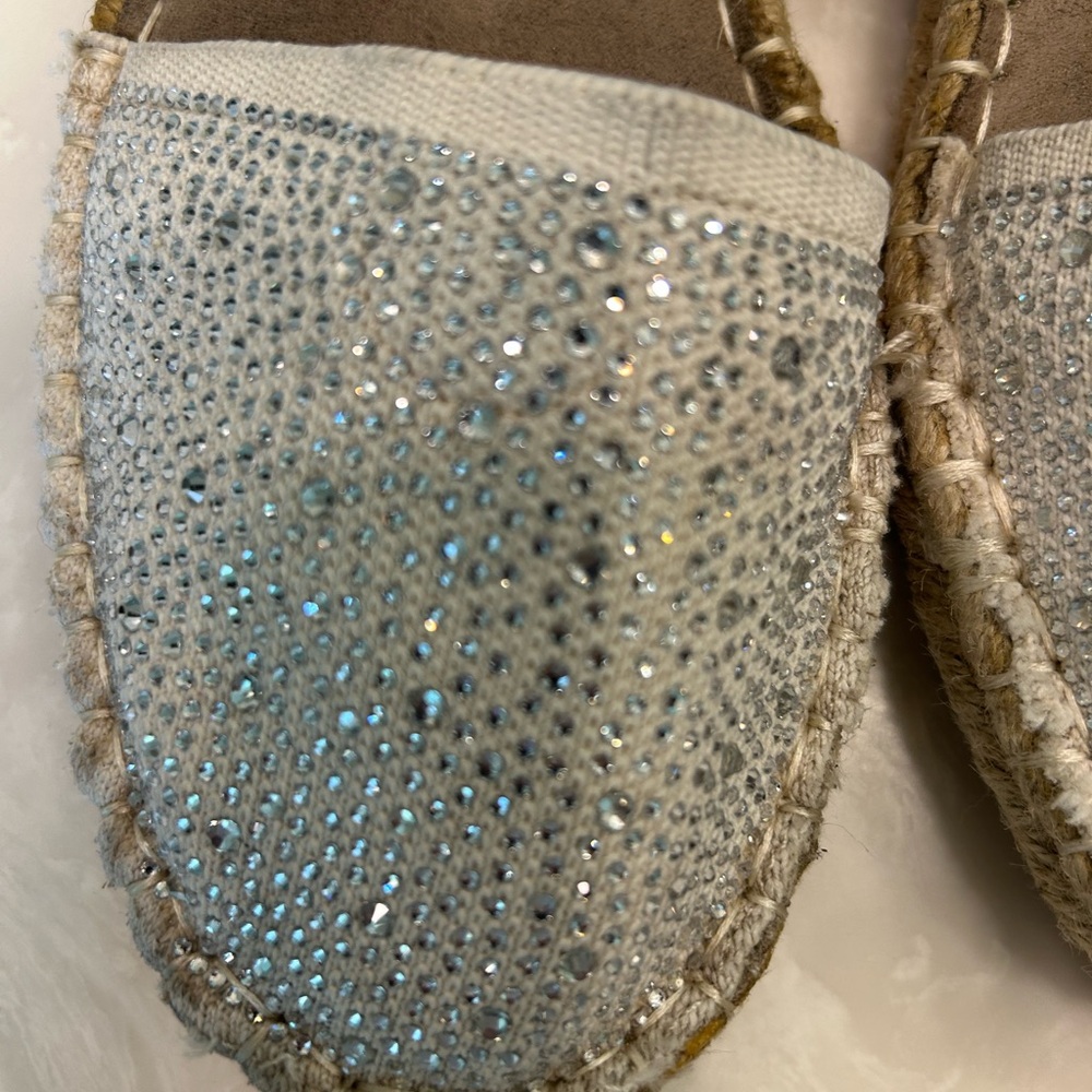 KENNETH COLE Natural Canvas LUNA Crystal Espadrille Elegant Flats Shoes Sz 8.5 - Picture 3 of 14